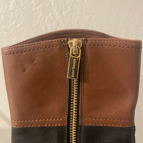 Michael Kors Stockard Two Tone Black Mocha/Brown Leather Platform Heel Boots 6M - Picture 9 of 14